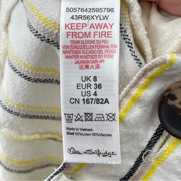 MISS SELFRIDGE Yellow Striped Crop Wide Leg Linen Style Trousers Size 4 - Picture 12 of 14